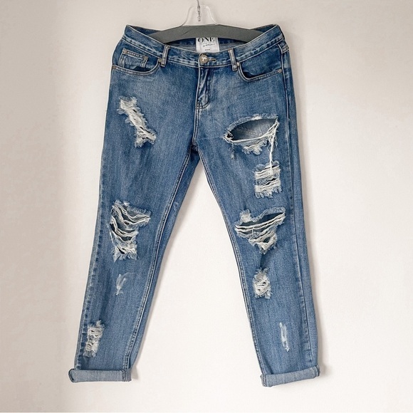 One TEASPOON Awesome Baggies Blue Medium Wash Boyfriend Distressed Jeans Sz 27 - Picture 2 of 9